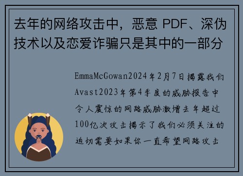 去年的网络攻击中，恶意 PDF、深伪技术以及恋爱诈骗只是其中的一部分，我们总共观察到 100 亿起攻